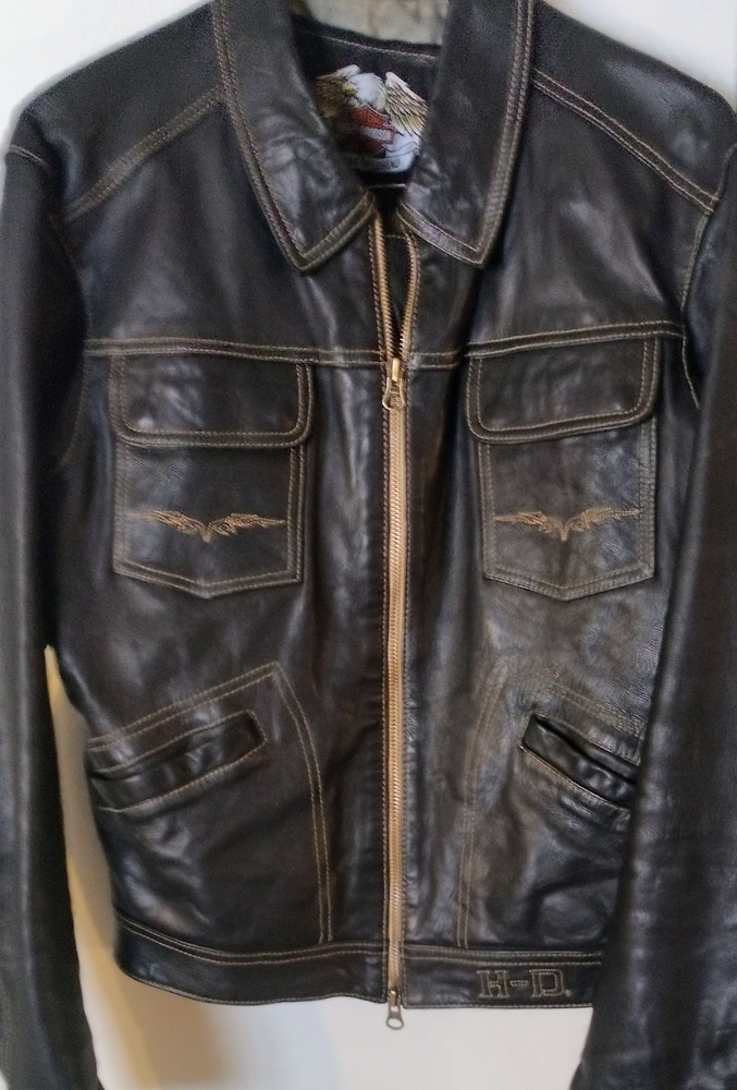 Black, Leather, Water Resistant Harley Davidson Biker Jacket Size Medium